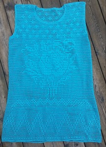 turqoise crochet tunic dress virkad turkos tunika klänning filet filetvirkning
