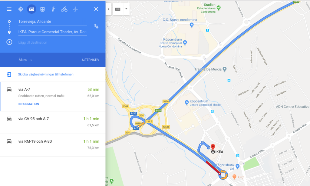 ikea murcia google maps vägbeskrivning